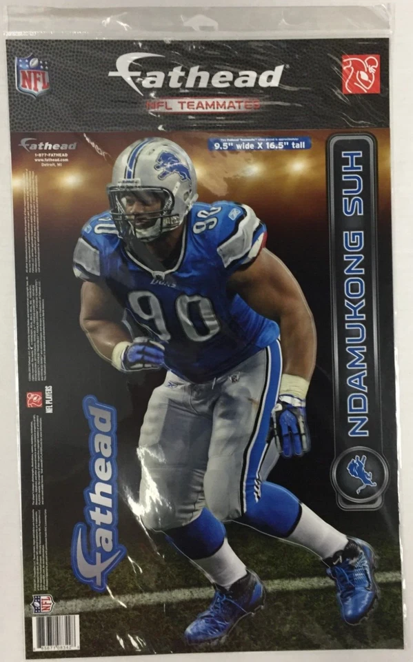 Gráfico de pared Ndamukong Suh Fathead compañeros de equipo Detroit Lions NFL de 9,5" x 16,5" Foto 1 de 1