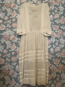 Antique 1920s White Summer Dress Size M - Picture 1 of 11