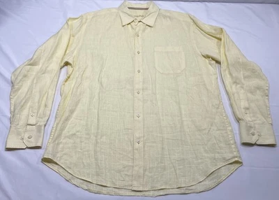 Tommy Bahama 亚麻衬衫男式 L 黄色长袖纽扣休闲海滩 — 第 1/4 张图片
