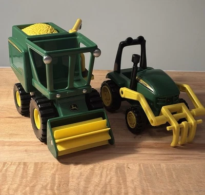 (LOT OF 2) TOMY John Deere kids toy Tractor Hay Fork & Farm Combine Harvester - Image 1 of 4
