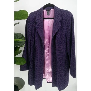 Dialogue Womens Purple Lined Single Breasted Leopard Long Blazer Jackets Sz 20W - Picture 1 of 7