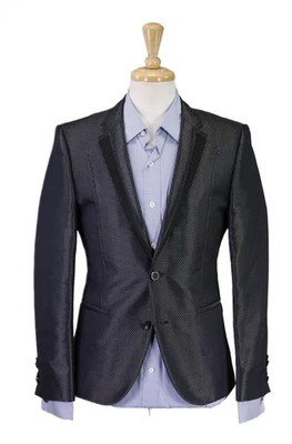 Chaqueta Blazer Hugo Boss Etiqueta Roja Aisar Negra Plateada Tejida Cena Baile de graduación Delgada 36R Foto 1 de 4