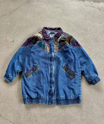 Chaqueta de Jean Denim Visto Actual Años 80 De Colección L Tareas Abrigo Tapiz Patchwork Floral Foto 1 de 4