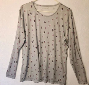 Top donna Lands End grigio manica lunga stampa sciatore cuciture rinforzate - Foto 1 di 9