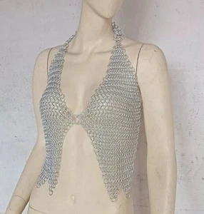 Aluminum Chainmail Halter Top Viking LARP Fantasy Costume Women’s Armor Fashion - Picture 1 of 4