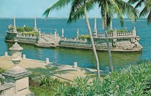 Cartolina d'epoca, Vizcaya, The Stone Barge Breakwater, Miami, Florida, mai usata - Foto 1 di 2