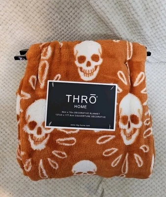 THRO HOME STEFAN SKULL PRINTED LOFT FLEECE BLANKET 50" X 70" BROWN BEIGE NWT - Image 1 of 4