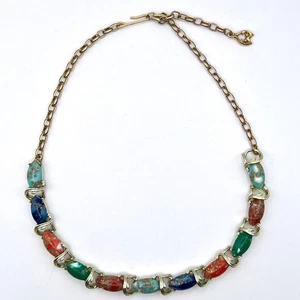Vintage Gold Tone Necklace with Multicolor Foil Glass Cabochons 16" Adjustable - Picture 1 of 7