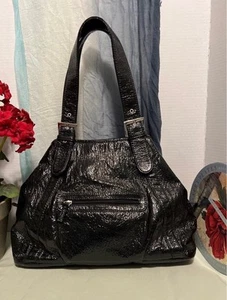 Big Buddha Lg schwarz Kunstleder Hobo Handtasche Schultertasche Glanz geräumig - Bild 1 von 12