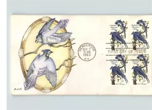 Schöne handbemalte AUDUBON American BIRDS, Bild Blue Jays, 1963 First Day of - Bild 1 von 1