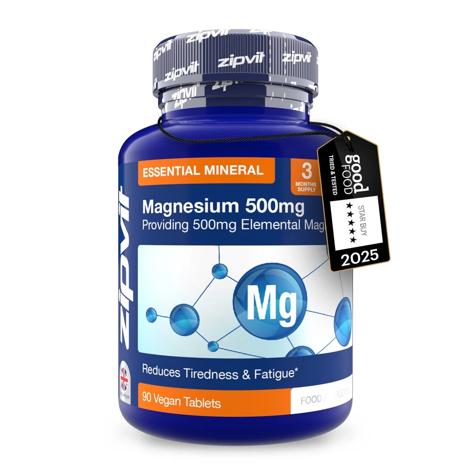 ZIPVIT Magnesium Tablets, 500mg Elemental Magnesium, Energy Bone Muscle Support, Vegan