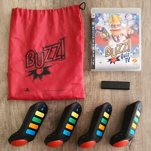 PS3 - Playstation ► 4 x Wireless Buzz Buzzer + Dongle | Quiz TV Spiel & Tasche ◄