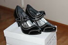 European Womens Vintage Style Heels in Black Leather