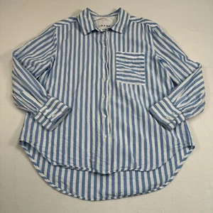 Lola River Striped Collared Button Down Up Shirt Womens Size M Blue White - Picture 1 of 9