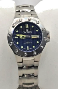 Croton Cuarzo Tono Plateado 40mm Esfera Azul Día Fecha Reloj Hombre Japón Batería Nueva - Imagen 1 de 8