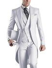White Men Tailcoat Suit 3 Pieces Groom Forrmal Party Prom Tuxedo Wedding Suits