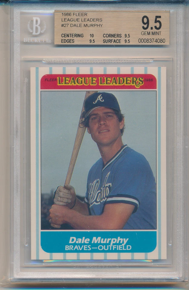 1986 Fleer League Leaders Dale Murphy (#27) (10 Centering/3-9.5's) BGS9.5 BGS - Image 1 of 1