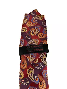 Steven Land Men's Tie and Hanky Red Blue Orange Beige Hi-Density 3.25" Wide - Picture 1 of 4