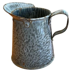 Pint Gray Measure Graniteware Mottled Enamel Rivoted Spout Loop Handle Vintage - Picture 1 of 8