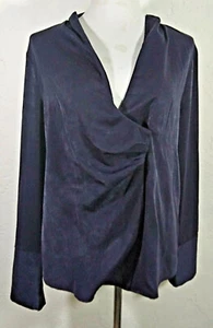 Something Navy Damen Top Large Nachtblau Drapiert Vorne V-Ausschnitt Langarm Wickeloptik - Bild 1 von 5