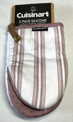 CUISINART MINI GUANTES HORNO (2) BLANCO CIRUELA RAYA 100% ALGODÓN SILICONA BUCLE - NUEVO CON ETIQUETAS Foto 1 de 2