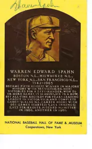 WARREN SPAHN HAND SIGNED YELLOW HALL OF FAME PLAQUE POSTCARD - MILWAUKEE BRAVES - Picture 1 of 1