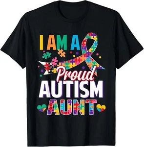 I'm a Proud Autism Aunt Autism Awareness Puzzle Piece Auntie T-Shirt Hoodie - Picture 1 of 18