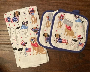 Patriotische Hunde Küchentücher & Patriotische Topflappen 4er Set, 4. Juli Handtücher - Bild 1 von 13