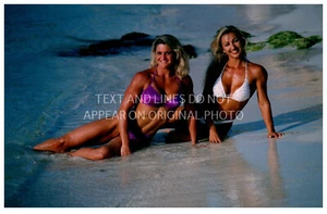 4x6" 2 Beautiful Muscle Women On Beach Purple White Bikinis- Found Photo - Picture 1 of 1