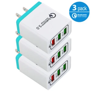 3 Pack 3 USB Port Wall Home Fast Charger Adapter Plug for Samsung iPhone LG Moto - Picture 1 of 4