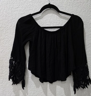 Y2K Ambiance Черный Укороченный Топ Размер S Креп Witchy Whimsigoth Fairy Grunge Vamp - Изображение 1 из 4