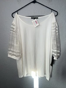 NWT Always Indigo Women's Blouse Size 2X White - Scoop Neck, Puff Sleeve - Picture 1 of 9