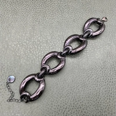 Pulsera Dana Buchman Gruesa Eslabón Ovalado Mujer Púrpura Gunmetal Distintivo Resina 8" Foto 1 de 4