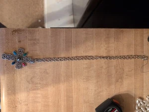 Vintage 12inch Gold Necklace With Cross Charm Beads Multicolored - Picture 1 of 2