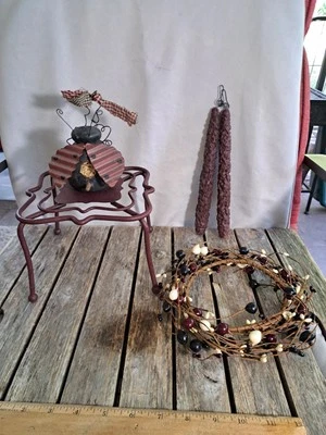 Primitives Metal Stand, Wood Lady Bug, Resin Candlesticks & Wreath #4334L510 - Image 1 of 4