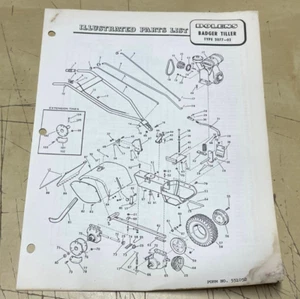 Vintage Bolens Badger Tiller 2077-02 Illustrated Parts List - Picture 1 of 8
