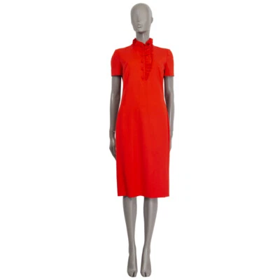 61610 auth LANVIN red wool Short Sleeve RUFFLED NECK Shirt Dress 38 S - Image 1 of 4