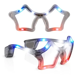 Red White Blue Flashing LED Star Sunglasses - Picture 1 of 1