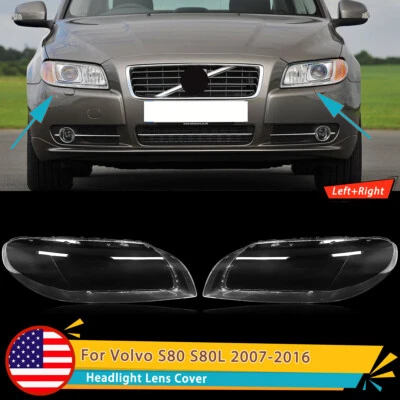 Pair Left+Right Front Headlight Clear Lens Cover Shell For 2007-2016 Volvo S80 - Image 1 of 4