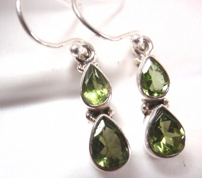 Faceted Peridot Double Gem 925 Sterling Silver Dangle Drop Earrings - Image 1 of 3