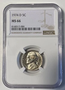 🔥1974 D Jefferson Nickel 5c Coin Mint State NGC MS 66🔥 - Picture 1 of 2