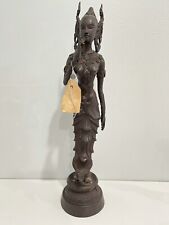 Large Vintage Possibly Antique Thai Bronze Buddha Woman Bodhisattva Paper Label