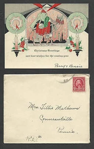 DATED 1930 XMAS & NEW YEARS GREETING EMB W/ENV & XMAS SEAL ON BACK - Picture 1 of 2