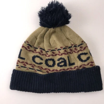 COAL拼色米色和深蓝色冬季绒球帽 — 第 1/4 张图片