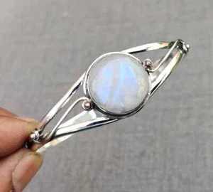 Black Friday Rainbow Moonstone Gemstone 925 Sterling Silver Bracelet Cuff