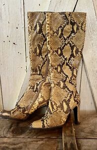 Real Snakeskin Tall, Heeled Boots, Size 7. Vintage. Stuart Weitzman/Mr. Seymour