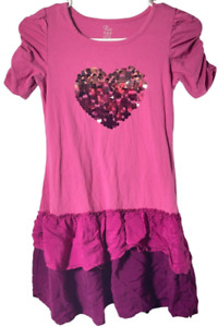 The Children's Place Youth girls short sleeve flip sequin Heart dress, size L