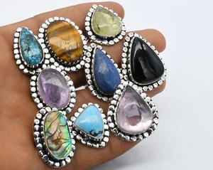 5 Stück Mix Edelstein & Größe Menge, Gleiche Design Handgemacht Ring Versilbert - Bild 1 von 1