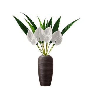 Total 14 Pieces (10 Bird's Nest Ferns Asplenium + 4 white Anthuriums)Artificial - Picture 1 of 13