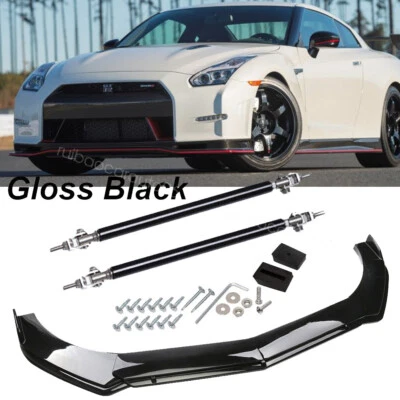 For Nissan GTR Nismo R35 Front Bumper Lip Chin Spoiler Splitter Kit + Strut Rods Foto 1 de 4